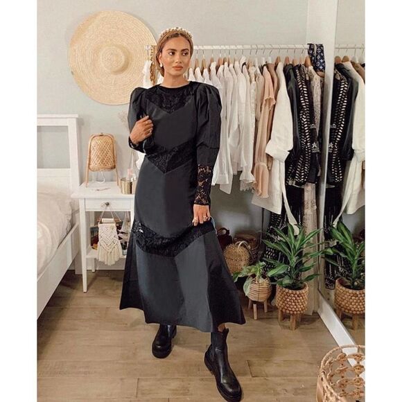 Lace Dress H&M Black Taffeta NWT Puff Sleeves - Picture 11 of 12